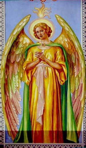 Ángel pintado en la bóveda de Santa Amelia